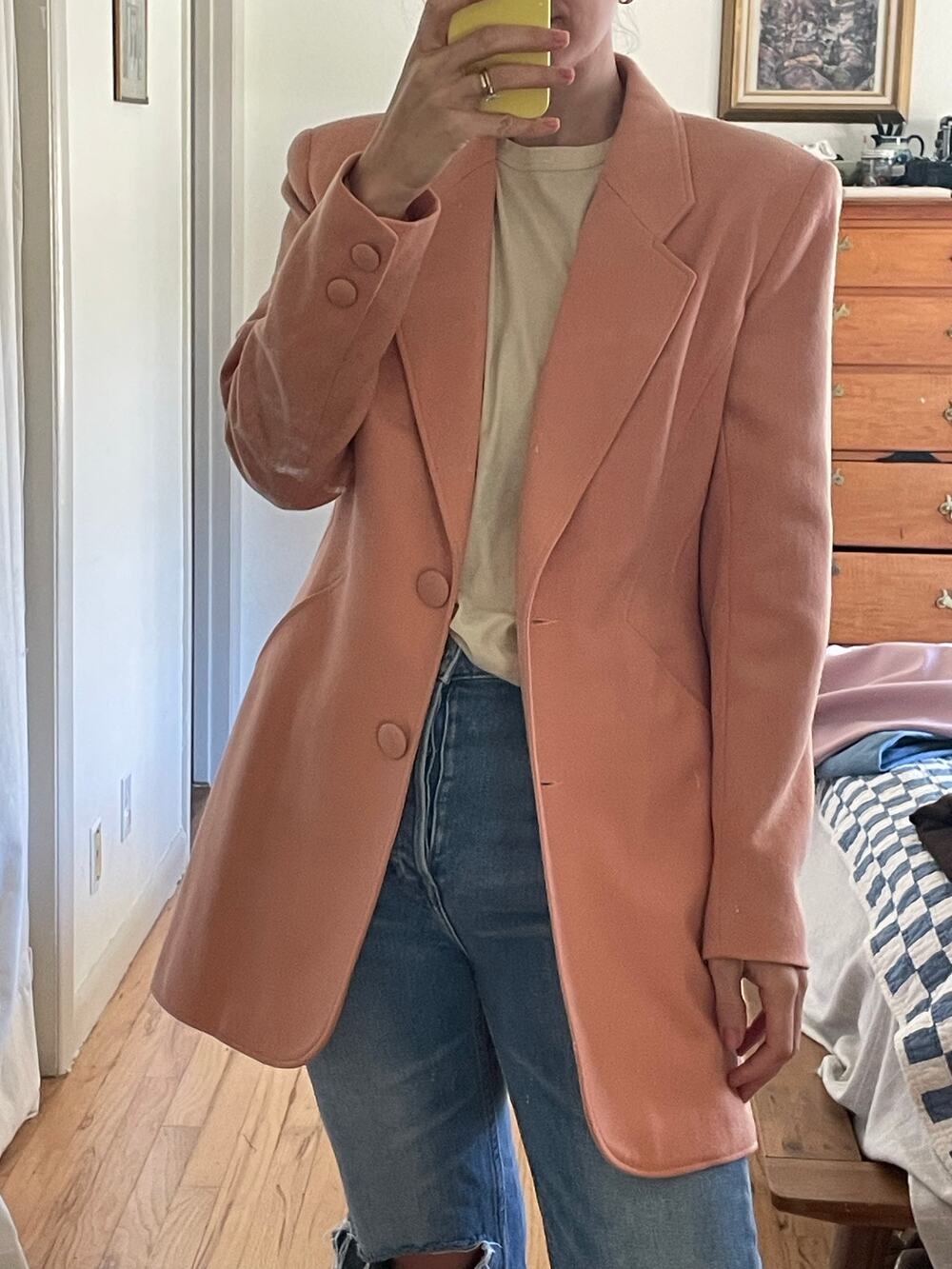 Vintage Salmon Pink Structured Wool Blazer